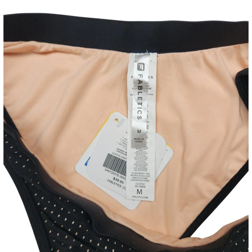 NWT Fabletics Valentina Cheeky Bikini Bottom M Black Nude Perforated Mesh‎